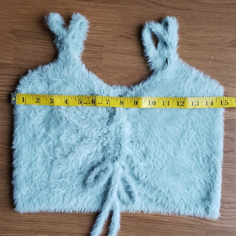 Wild Fable Fuzzy Mint Green Faux Fur Ruched Crop Top Women's Size Medium - Picture 8 of 12